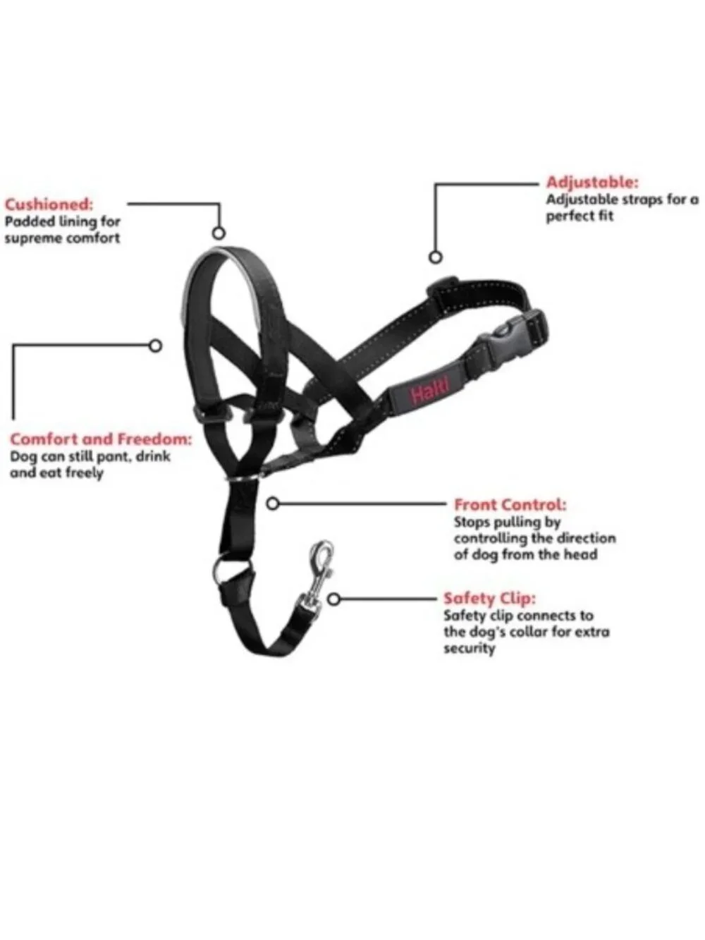 𝗛𝗮𝗹𝘁𝗶 Headcollar Size 2 Black & 𝖣𝖴𝖪𝖤'𝖲 Rope Dog Leash 4-Ft Red Bundle